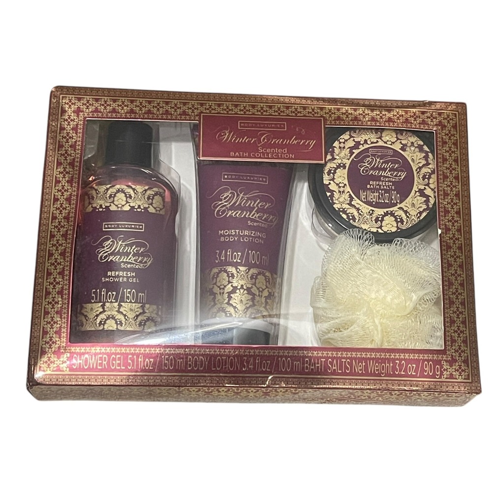 Body‎ Luxuries Scented Bath Collection Winter Cranberry 4 Piece Gift Set New